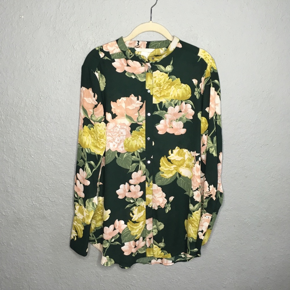 H & M Conscious Floral Button Up Blouse Sz 14 XL